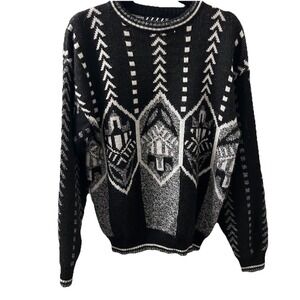 VINTAGE 90s Grandpa Sweater Mens L  Black Crewneck Retro Crazy Nuovo New Forces